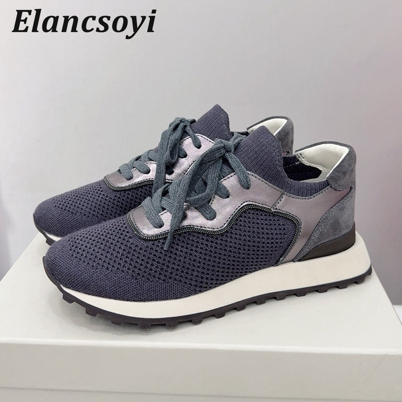 Flat Shoes Women String Bead K - Knit Fabric Lace Up Sneakers ulasan dan harga