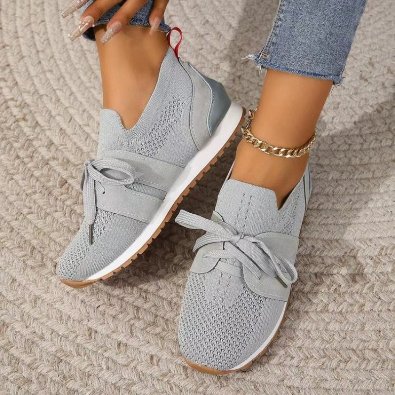 New Black Knit Breathable Wome - Knit Fabric Lace Up Sneakers ulasan dan harga