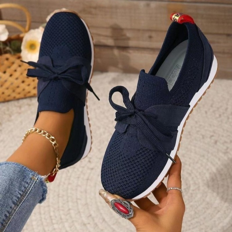 New Black Knit Breathable Wome - Knit Fabric Lace Up Sneakers ulasan dan harga