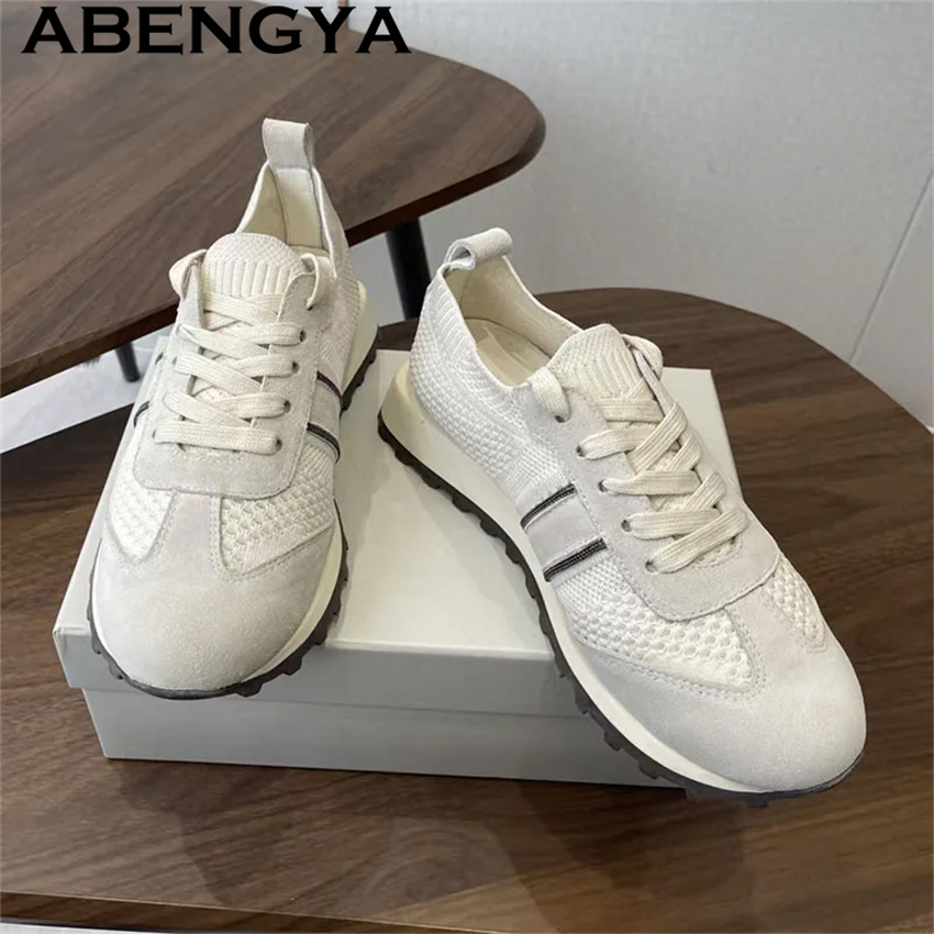 2026 Spring Hot Sale Knitted L - Knit Fabric Lace Up Sneakers ulasan dan harga