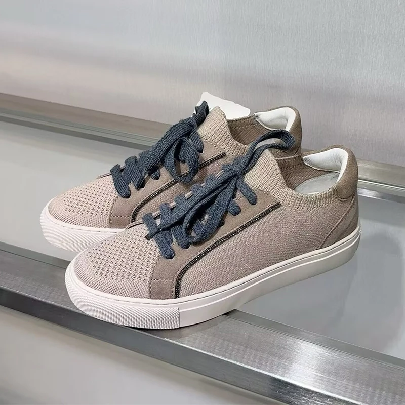 Women Knit Breathable Sneakers - Knit Fabric Lace Up Sneakers ulasan dan harga
